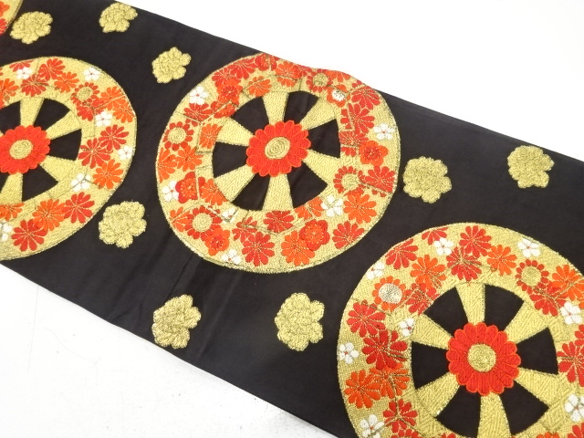 JAPANESE KIMONO / ANTIQUE FUKURO OBI / WOVEN PEONY